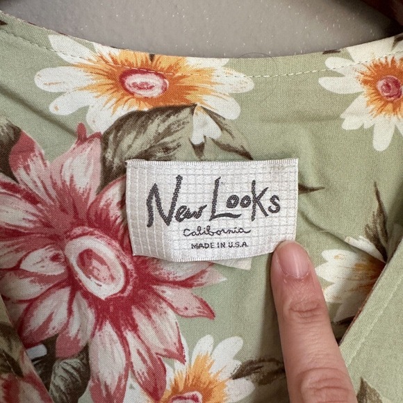 Vintage New Looks Floral Midi Dress Fairy Button Down 80s 90s Short Sleeve Green - Picture 6 of 10